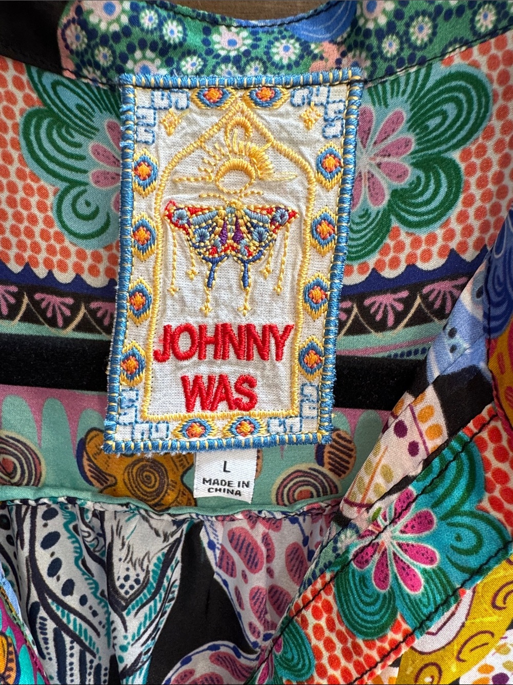 Johnny Was Multicolor Floral V-Neck Silk Blouse on Black - Picture 2 of 6